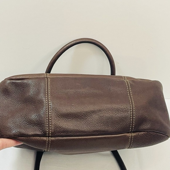 Fossil Brown Pebbled Leather Satchel Double Top Handles Shoulder Bag Purse - Picture 9 of 11